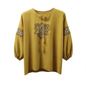 تونیک آستین بلند زنانه مدل گلدوزی طرح سنتی ابرو بادی کد 0074