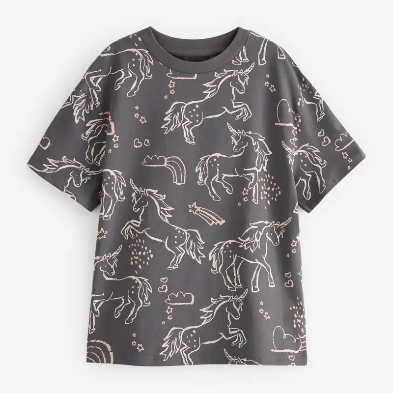 تی شرت  اور سایز آستین کوتاه دخترانه نکست مدل تک شاخ- یونیکورن
