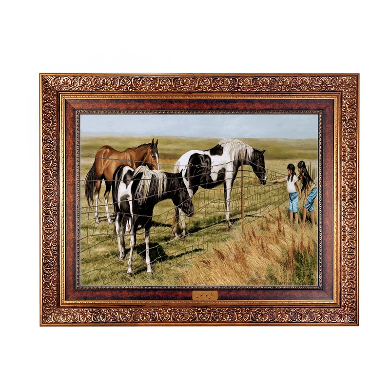 تابلو فرش ماشینی نقش نگار رضوی طرح اسب کد 1024C