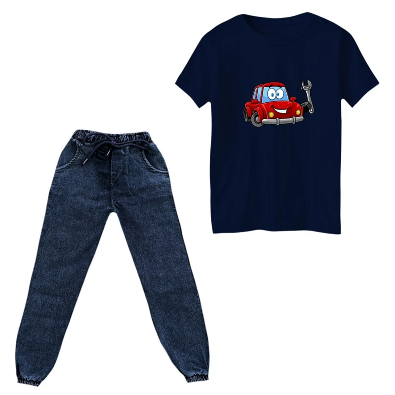 ست تی‌شرت و شلوار پسرانه مدل ماشین ها کد 06