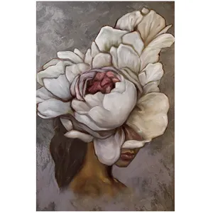 تابلو نقاشی رنگ روغن طرح دختر و گل