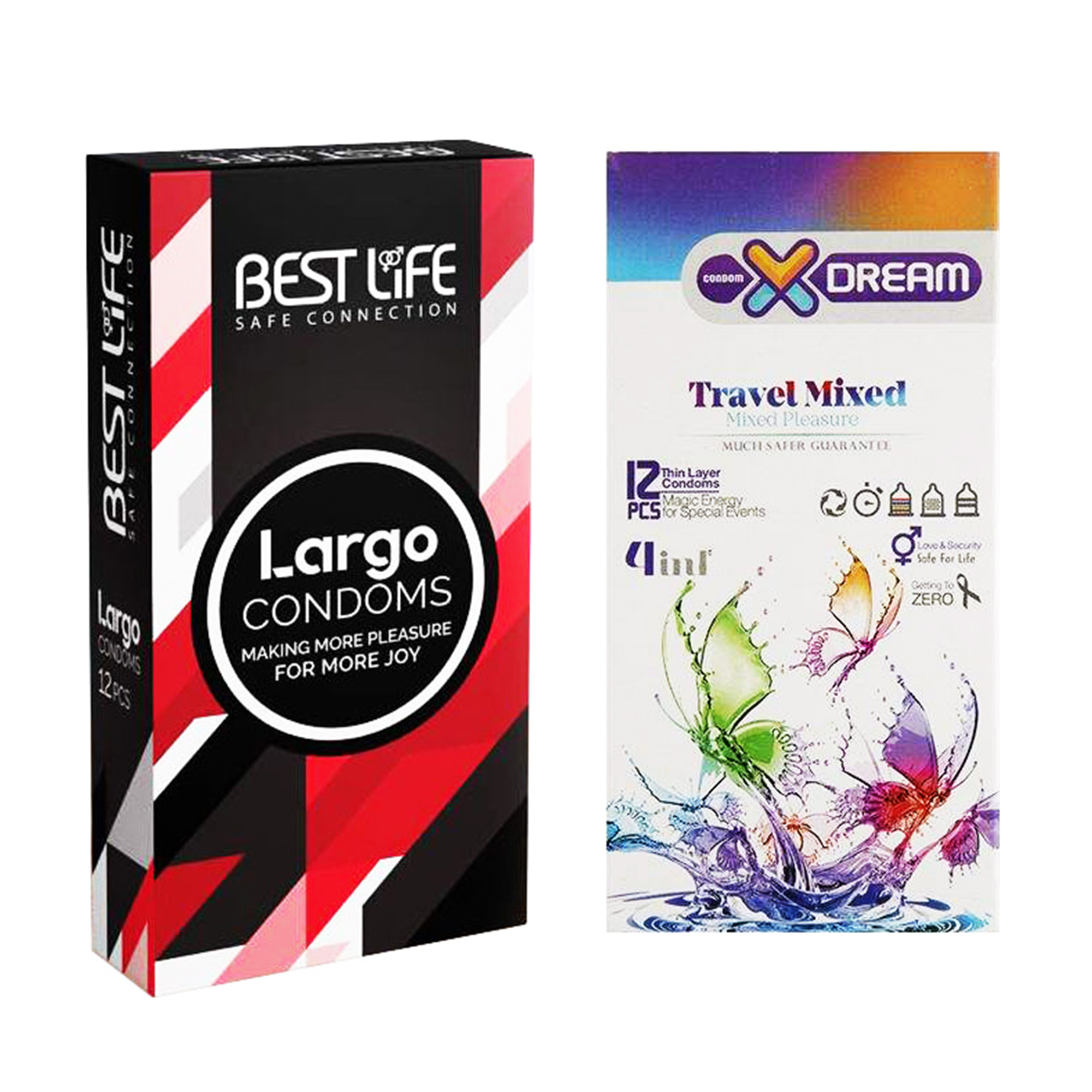 کاندوم بست لایف مدل Largo بسته 12 عددی به همراه کاندوم ایکس دریم مدل Travel Mixed بسته 12 عددی