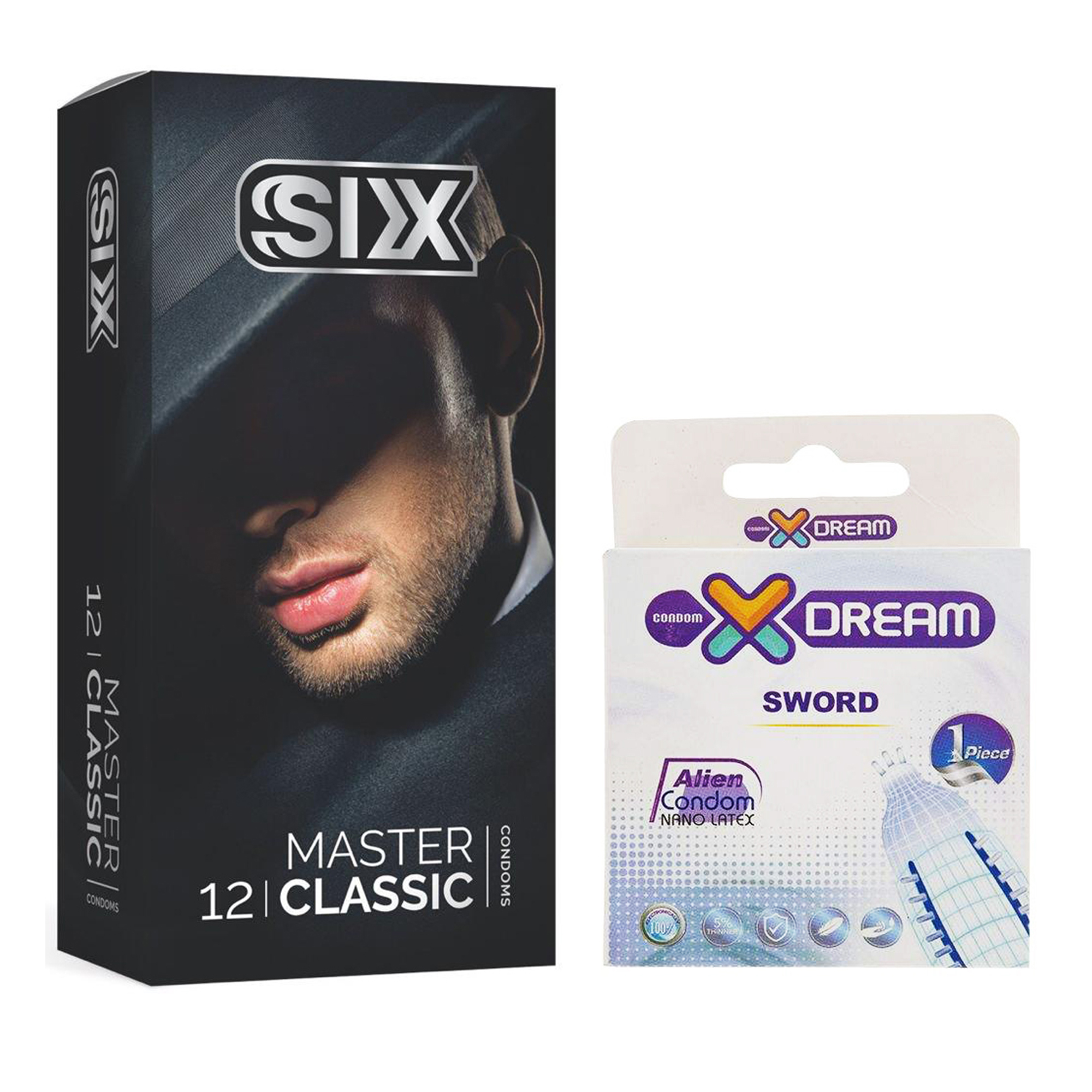کاندوم سیکس مدل Master Classic بسته 12 عددی به همراه کاندوم ایکس دریم مدل Sword