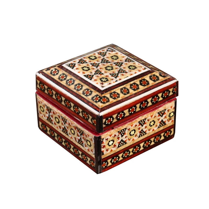 جا سکه ای خاتم کاری چوبی صنایع دستی فاخر مدل لولادار طرح سنتی کد Traditional6p4
