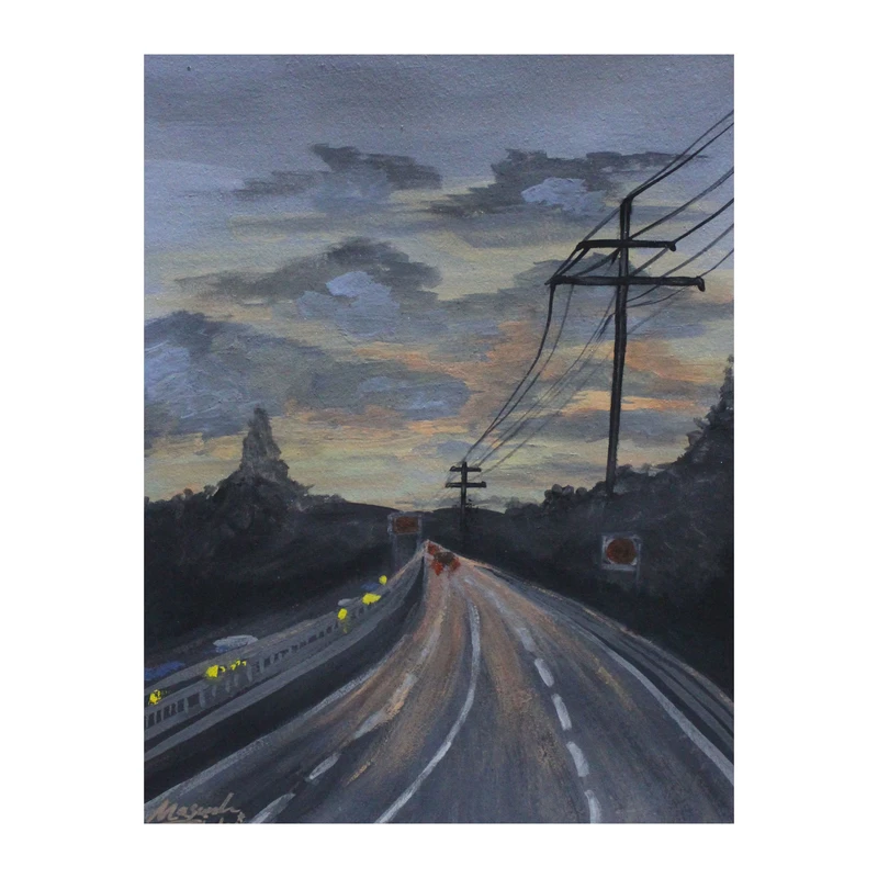 نقاشی گواش سبک امپرسیونیسم مدل جاده غروب