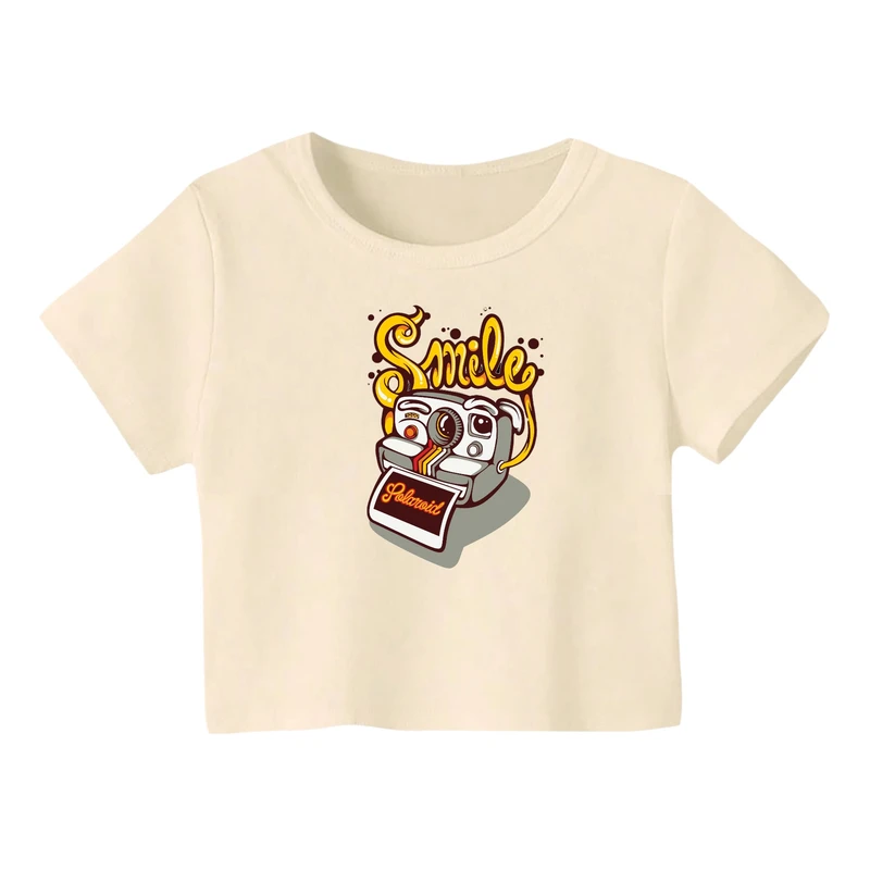 کراپ‌ تی‌شرت آستین کوتاه زنانه مدل دوربین