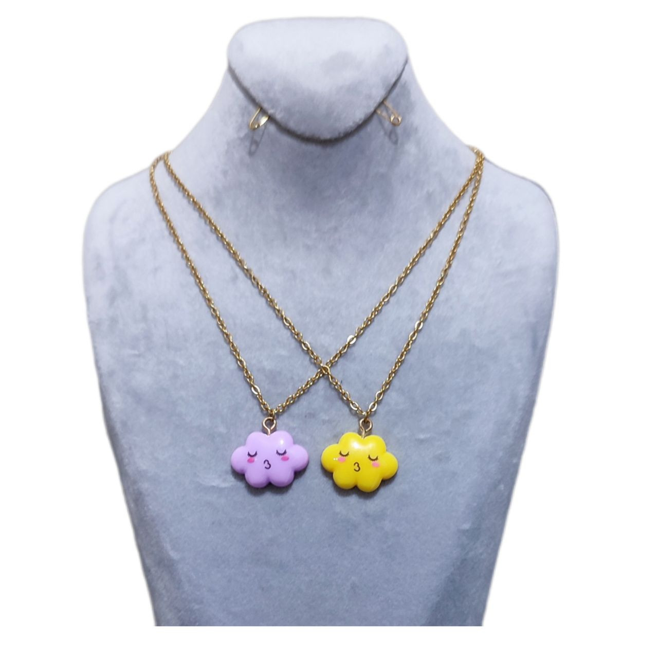 گردنبند دخترانه مدل فانتزی ابر مجموعه دو عددی