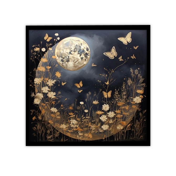 تابلو نوری بکلیت طرح ورق طلا ماه و پروانه مدل B-MID-18955