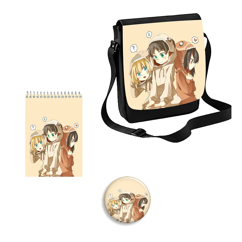 کیف رودوشی بچگانه مدل اتک آن تایتان کد 1 به همراه دفتر یادداشت و پیکسل مجموعه 3 عددی