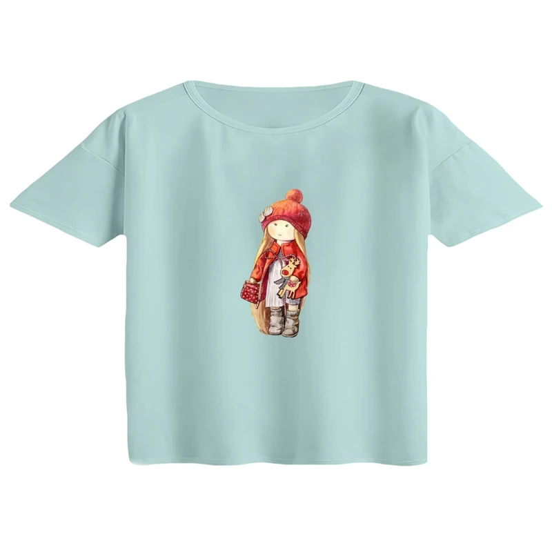 کراپ تی‌شرت آستین کوتاه زنانه مدل دخترک پاییزی کد 02