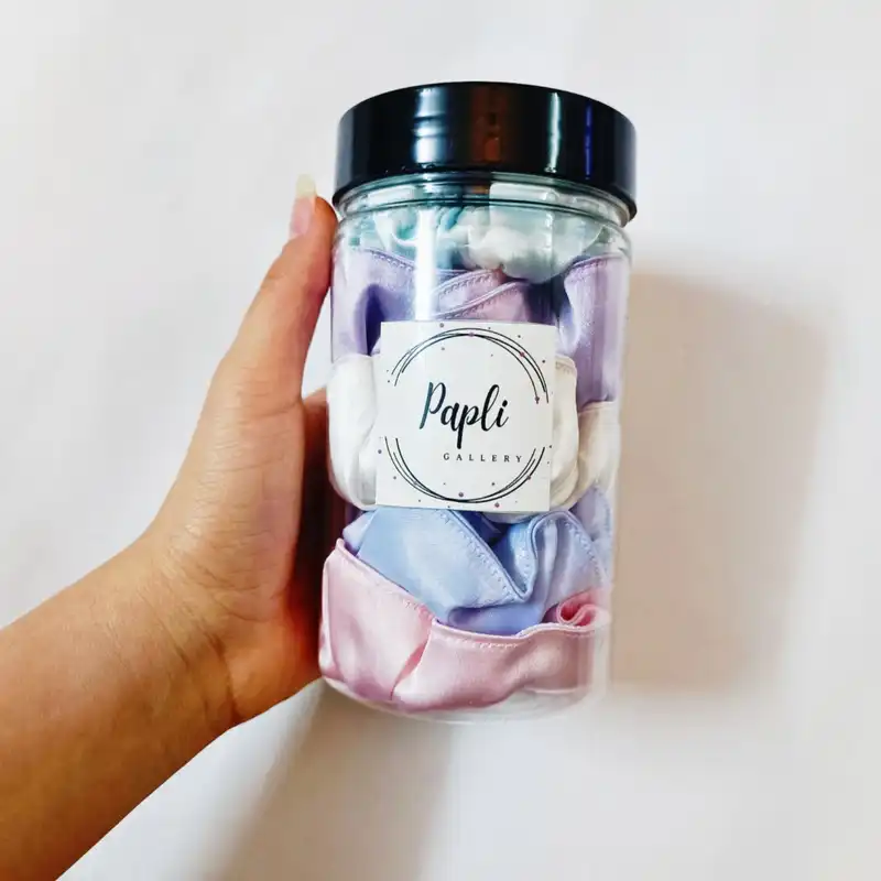 کش مو زنانه پاپلی مدل اسکرانچی ساتن بسته 5 عددی