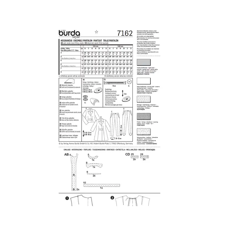 الگوی خیاطی کت مانتو و شلوار زنانه بوردا استایل کد 7162 سایز 32 تا 44 متد مولر