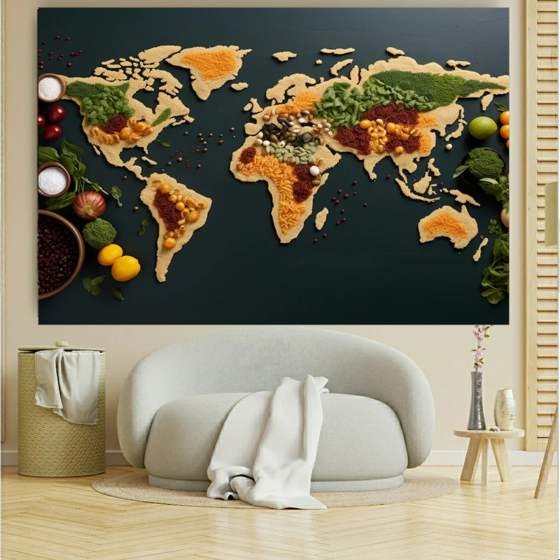 پوستر طرح مخمل ادویه مدل نقشه جهان کد FP104935