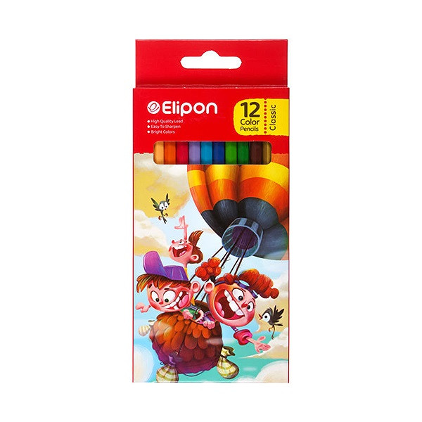 مداد رنگی 12 رنگ الیپون مدل Classic طرح بالن