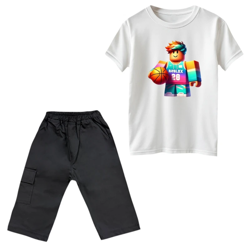 ست تی‌شرت و شلوارک پسرانه مدل روبلاکس کد 20 رنگ سفید