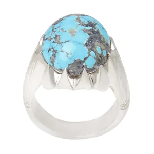 انگشتر نقره مردانه بازرگانی میلادی مدل سنگ فیروزه طبیعی نیشابور رکاب دست ساز سیاه قلم کد AM_2044