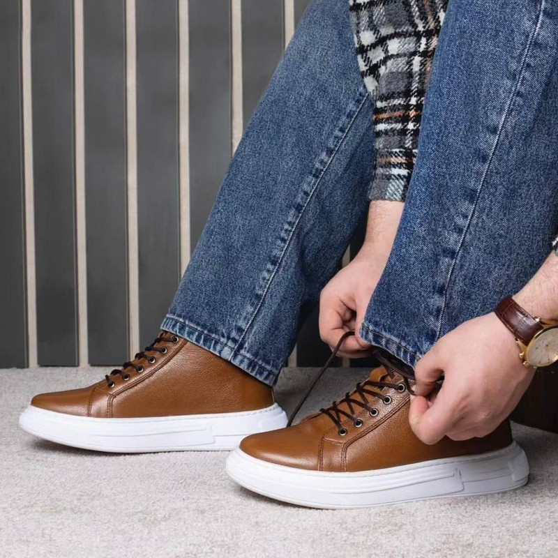 نیم بوت مردانه مدل چرم طبیعی کد Sh-p4 رنگ عسلی