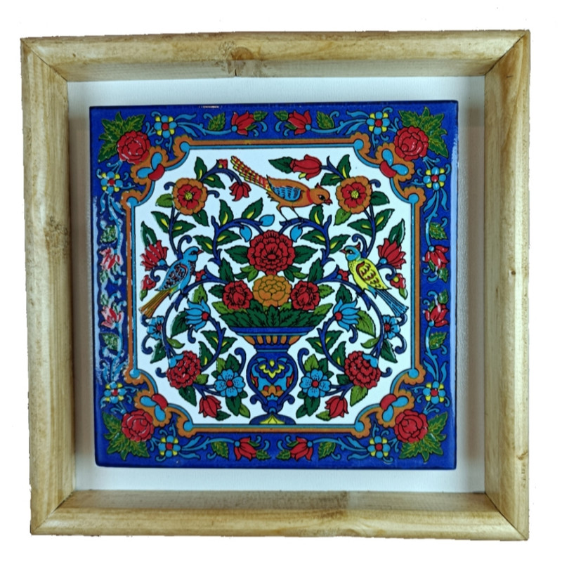 تابلو کاشی مدل لعابی طرح گل و مرغ