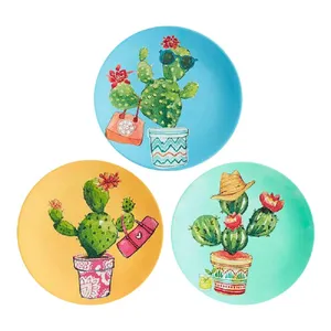 بشقاب دیوارکوب سفالی طرح کاکتوس کد 074 مجموعه 3 عددی