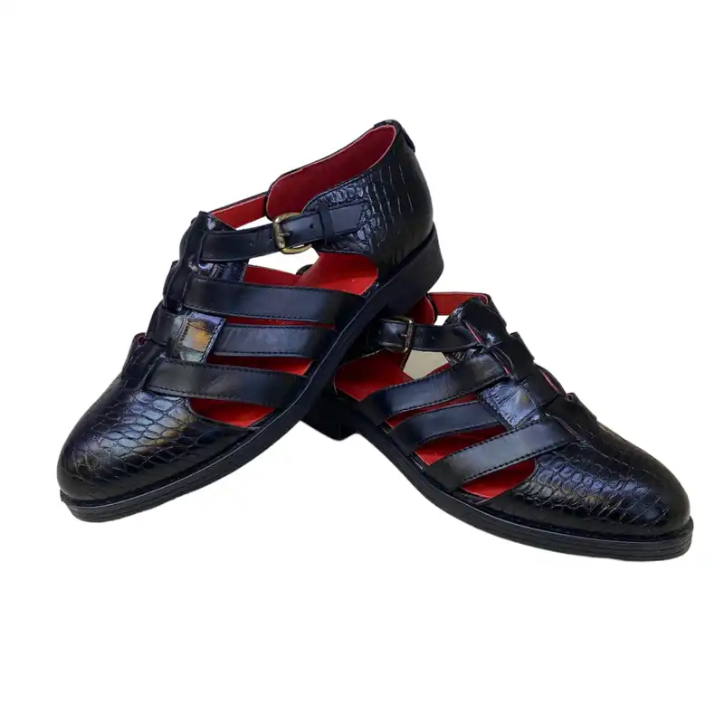 کفش زنانه مدل سه کمر چرم طبیعی رنگ مشکی