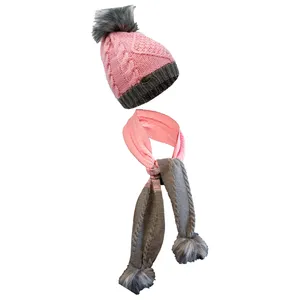 ست کلاه و شال گردن بافتنی بچگانه سام مدل 204 رنگ صورتی