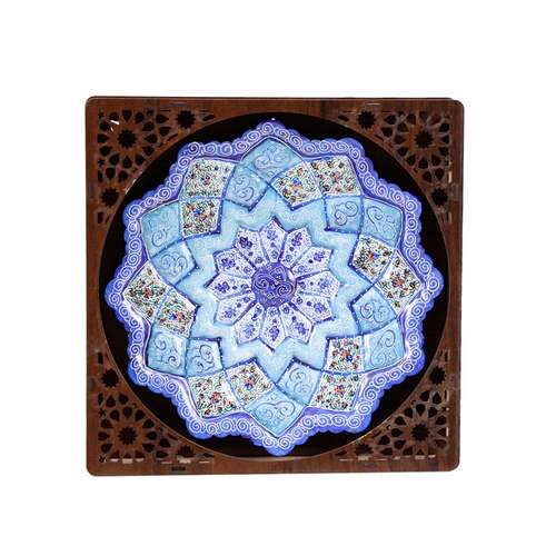 راهنمای خرید بشقاب مینا کاری در قاب، روی سفال و ارزان قیمت - بشقاب مینا کاری دیوار کوب همدان ( ست بشقاب، کاسه و گلاب پاش مینا کاری )