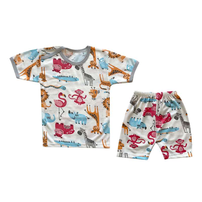 ست تی شرت آستین کوتاه  و شلوارک نوزادی مدل حیوانات