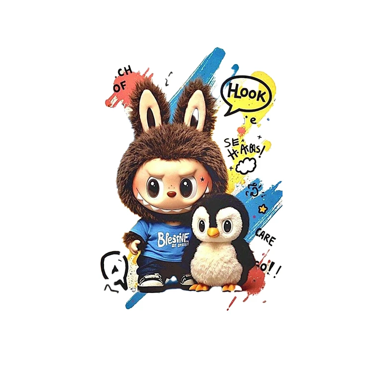 استیکر پارچه و لباس پاد آفرین مدل لبوبو و پنگوئن کد 1930