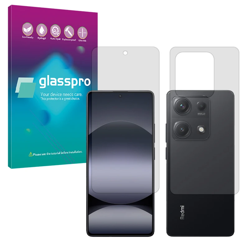 محافظ صفحه نمایش شفاف گلس پرو مدل Resistant مناسب برای گوشی موبایل شیائومی Redmi Note 14S به همراه محافظ پشت گوشی