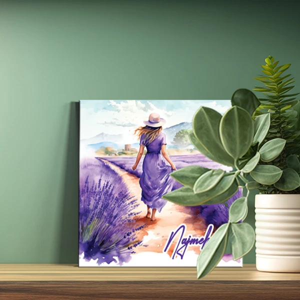 تابلو شاسی لاژید مدل اسم نجمه طرح نقاشی آبرنگ