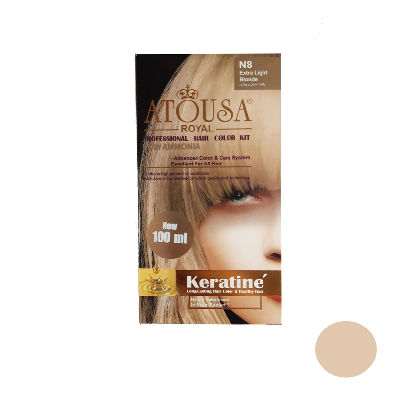 کیت رنگ مو آتوسا رویال شماره N8 حجم 100 میلی لیتر رنگ بلوند روشن