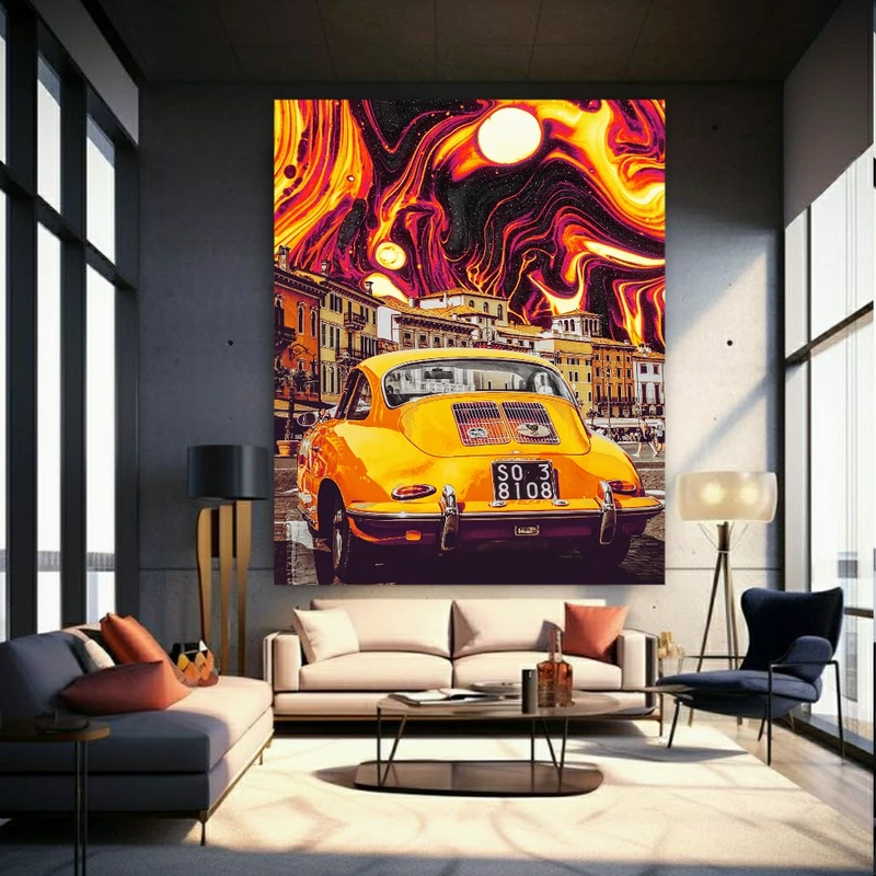 استیکر طرح ماشین مدل فولکس زرد کد BK1164