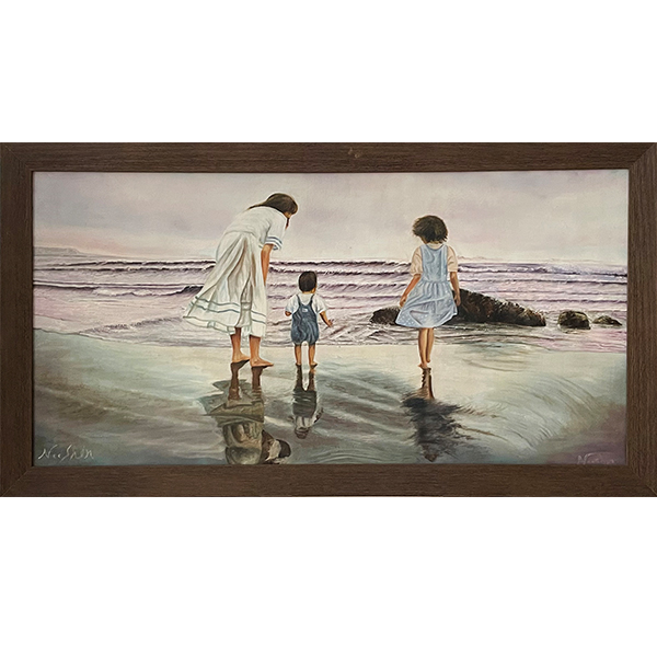 نکته خرید - قیمت روز تابلو نقاشی رنگ روغن طرح مادر و فرزندان کنار دریا خرید
