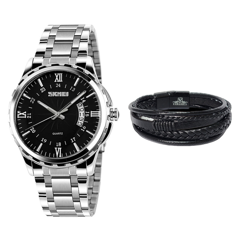 ساعت مچی عقربه‌ای مردانه کوارتز اسکمی مدل 9069SIBK-Verganti به همراه دستبند