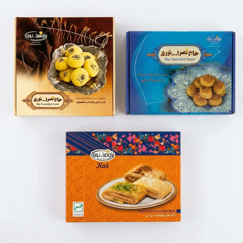 پک نان خرمایی گردویی ، نان برنجی زعفرانی ، کاک حاج نصرالله نوری - 2300 گرم بسته 3 عددی