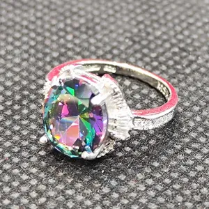 انگشتر نقره زنانه مدل توپاز هفت رنگ کد 22