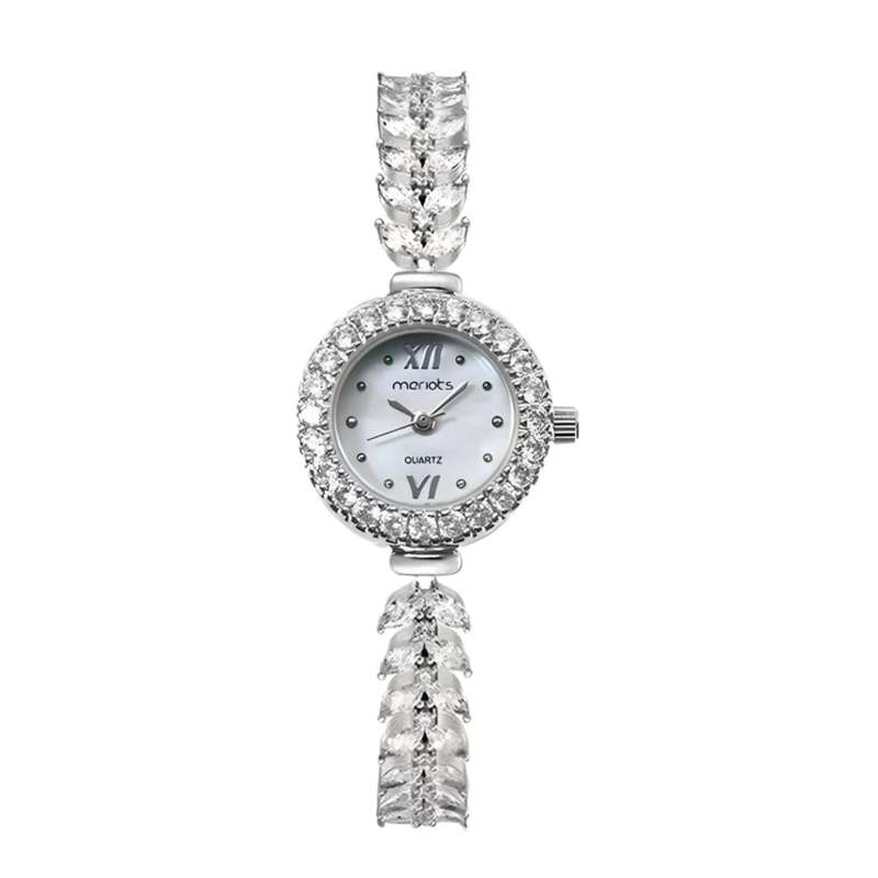 ساعت مچی عقربه ای زنانه مِرلوتس مدل جواهری نگین زیرکونیوم بند گندمی