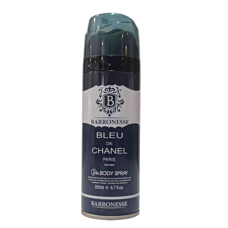 اسپری خوشبو کننده بدن مردانه بارونس مدل bleu chanel حجم 200 میلی لیتر اسپری خوشبو کننده بدن مردانه بارونس مدل bleu chanel حجم 200 میلی لیتر