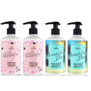 لوسیون بدن سوپکس مدل Shea butter & Aloe vera مجموعه 4عددی حجم 350 میلی‌لیتر مرطوب‌کننده 24 ساعته، مناسب انواع پوست، دارای مجوز سازمان غذا و دارو