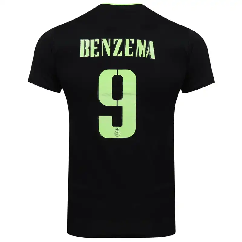 ست تیشرت آستین کوتاه و شلوارک ورزشی طرح رئال مادرید مدل بنزما 2023