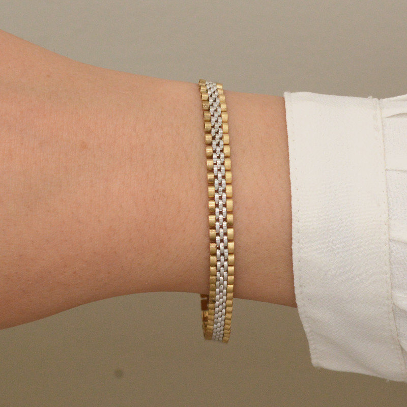 دستبند زنجیری طلا 18 عیار زنانه طلای مستجابی مدل رولکسی تیوا کد T302