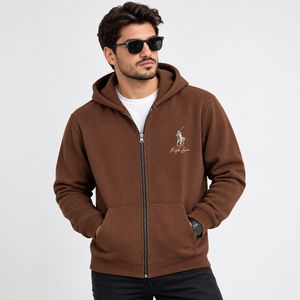 سویشرت مردانه کلاهدار پنبهای طرح حروف مدل با زیپ کد rlf300