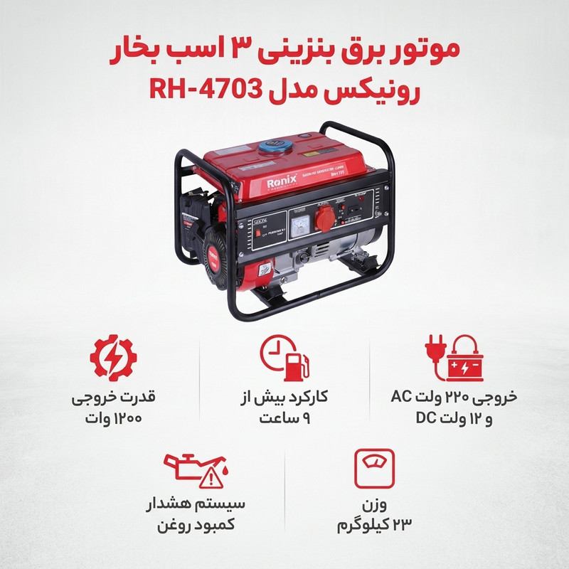 موتور برق بنزینی 3 اسب بخار رونیکس مدل RH-4703