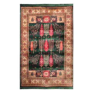 فرش ماشینی 700 شانه فرش بزرگمهر زمینه سبز حاشیه گندمی مدل 78120