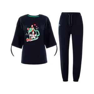 ست تیشرت و شلوار زنانه بنیس مدل میلک رنگ سورمه ای