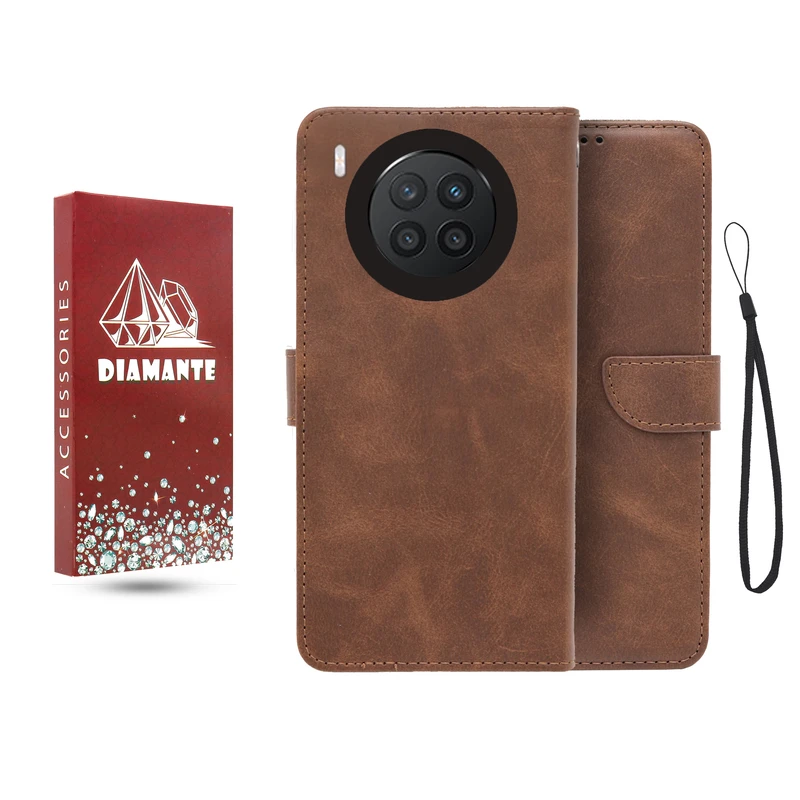 کیف کلاسوری دیامانته مدل جاکارتی بنددار مناسب برای گوشی موبایل آنر 50 Lite  به همراه بند آویز