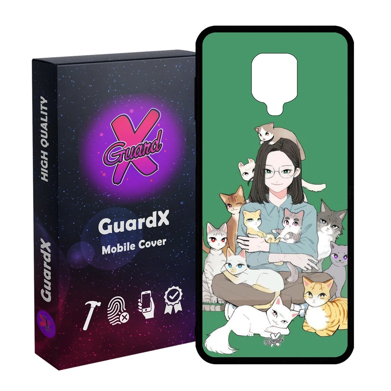 کاور گارد ایکس طرح زن و گربه مدل Glass10676 مناسب برای گوشی موبایل شیائومی Redmi Note9 Pro/Note 9 Pro Max/Redmi Note 9S/MI Poco M2 Pro