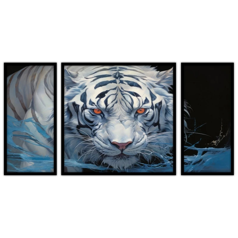 تابلو بکلیت طرح دکوراتیو حیوانات ببر مدل B-bu3455 مجموعه 3 عددی