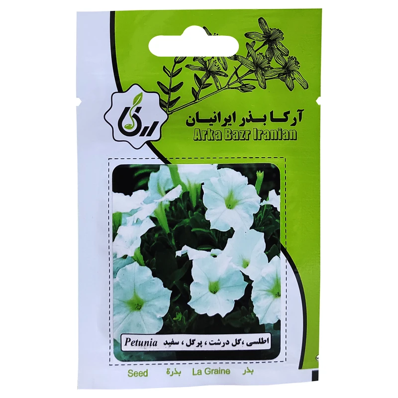 بذر گل اطلسی گلدرشت پرگل سفید آرکا بذر ایرانیان کد ARK-079