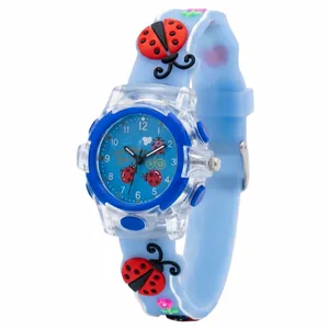 ساعت مچی عقربه‌ای کوارتز بچگانه مدل اسپرت بند سیلیکونی ضد حساسیت چراغدار طرح کفشدوزک 